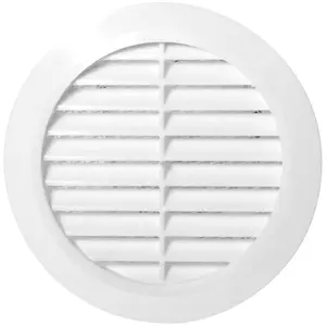 White Louvred Wall Vent Grille with Flyscreen for 125 mm / 5" Round Wall Outlet - Air Ventilation Duct Cover with Flange