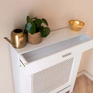 White Radiator Cover With Storage Draw - Small