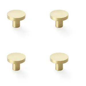 4 PACK - Slim Round Door Knob - Satin Brass 38mm Modern Cupboard Cabinet Pull Handle