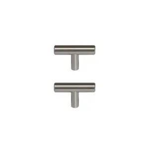 GoodHome Annatto Satin Nickel effect Kitchen cabinets T-shaped Pull handle (L)5cm (D)32mm, Pack of 2