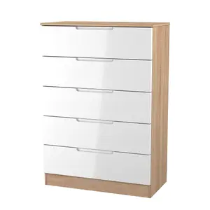 Milan Ready assembled White & oak 5 Drawer Chest (H)1067mm (W)740mm (D)390mm