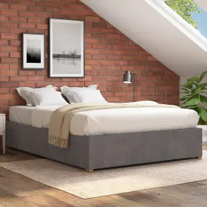 Aspire Upholstered Platform Ottoman Bed Frame UK Made, Plush Steel, Size Superking