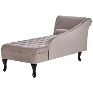 Left Hand Velvet Chaise Lounge with Storage Taupe PESSAC