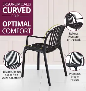 Hallowood Furniture Stoker Black Plastic Chairs with Arms x 4 for Garden/Patio