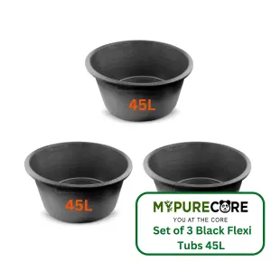 Set of 3 45L Gallon Black Plastic Bucket with Handles -Sturdy Water Bucket Big Bucket with Measuring - Ideal for Home and Garden