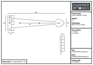 Hammer & Tongs - Traditional T-Hinge - W405mm - Black