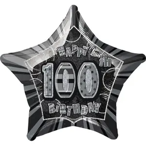 Unique Party 20 Inch Happy 100th Birthday Black Star Foil Balloon Black/Silver (One Size)