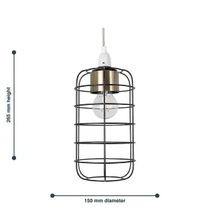 First Choice Lighting Set of 2 Cage Black and Antique Brass Industrial Style Easy Fit Pendant Shade