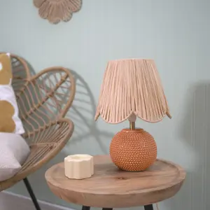 ValueLights Sebby Peach Ceramic Table Lamp with Natural Raffia Shade