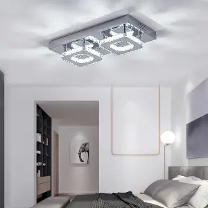 Modern 42cm W Small Chrome Effect Crystal Flush LED Cool White Ceiling Light Fixture