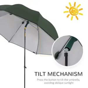 Outsunny 2m Beach Parasol with Sides Fishing Umbrella w/ Tilt, UV30+, Green