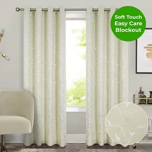 Home Curtains Victoria Metallic 54w x 72d" (137x183cm) Cream Eyelet Curtains (PAIR)