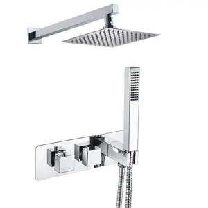 Bathroom 2 Way Concealed Thermostatic Shower Mixer Ultra Slim Head & Handset