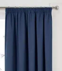 Home Curtains Woven Blockout 65w" x 54d" (165x137cm) Navy Blue Pencil Pleat Curtains (PAIR)