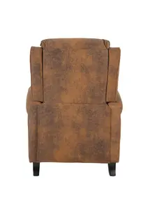 Recliner Manual Chair in Brown Faux Leather Suede