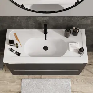 GoodHome Levanna Gloss White Rectangular Vanity Basin (W)100.6cm