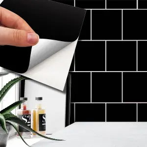 Walplus Black Colour Block Metallic Tile Sticker 24Pcs