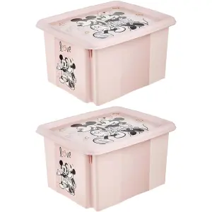 Keeeper Set of 2 Minnie Mouse Turn Around Stackable Box 24 Litre with Lid - Nordic Pink