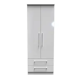 Chester 2 Door 2 Drawer Wardrobe in White Gloss (Ready Assembled)