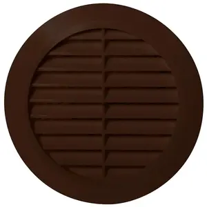 Brown Louvred Wall Vent Grille with Flyscreen for 125 mm / 5" Round Wall Outlet - Air Ventilation Duct Cover with Flange