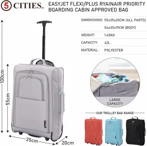 5 Cities Set of 2 21"/55cm Carry On Lightweight Travel Cabin Approved Trolley Bag With Wheels Suit Case Hand Luggage with 2 Year W