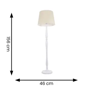 ValueLights Victoria Traditional White Wood Candlestick Floor Lamp with Beige Tapered Shade