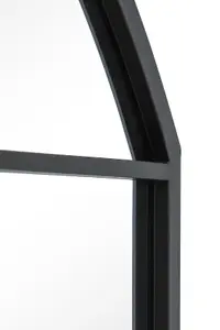 MirrorOutlet The Arcus Black Metal Framed Window Arched Wall or Mantle Mirror 174CM X 85CM