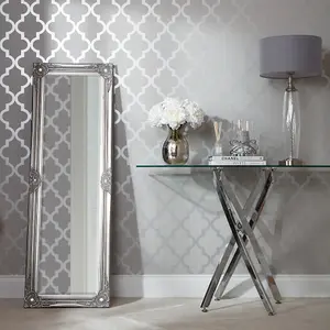 Camden Trellis Wallpaper In Soft Grey And Silver