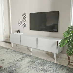 Milagro Modern Tv Unit Tv Stand Gloss White&Silver