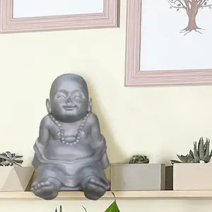 IDEALIST™ Buddha Statue 10.2 Inch Tall, Grey Reinforced Stone Relaxing Baby Monk Figurine for Home and Garden L31 W22.5 H26 cm