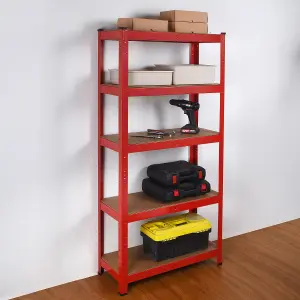 House of Home Heavy Duty Garage Shelving Unit - 5 MDF Shelves - 875 kg Max Load Units - Red - 30 x 70 x 150 (cm)