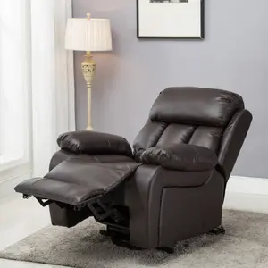 Chester Single Motor Electric Rise Recliner Bonded Leather Armchair Electric Lift Riser Chair (Brown)