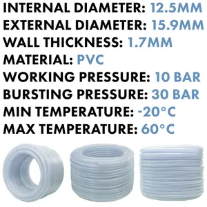 Clear PVC Braided Hose,Food Grade/Oil/Water/Fuel Reinforced Pipe,Tube 12.5mm internal,15.9mm external (4m)