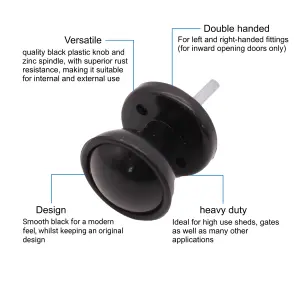 Black Rim Mortice Knob Plastic 50mm