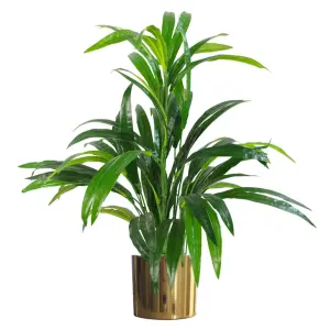 Artificial Plant Bamboo Gold Metal Planter 65cm Realistic Leaf Design Botanik