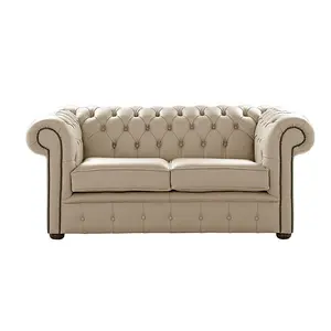 Chesterfield 2 Seater Shelly Pebble Leather Sofa Settee Bespoke In Classic Style