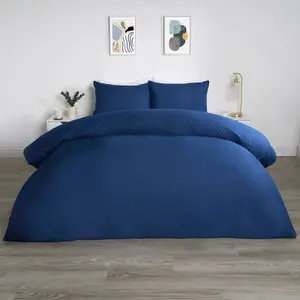 Filled Pinsonic Grid Panel Duvet Cover Bedding Set, Navy - Superking