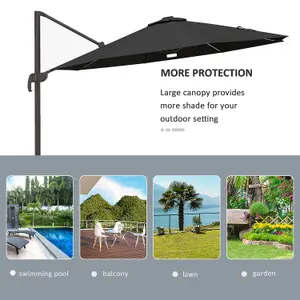 Outsunny 3(m) LED Cantilever Parasol Outdoor with Base Solar Lights Dark Grey