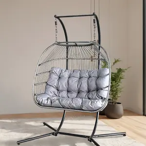 Miami Hanging 2 Seater Egg Chair With Cushion Charcoal