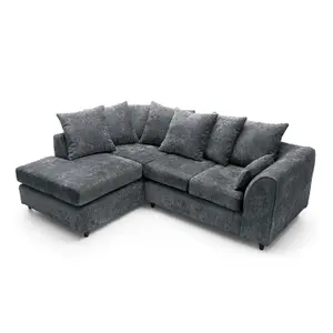 Harriet Crushed Chenille Left Facing Corner Sofa in Dark Grey