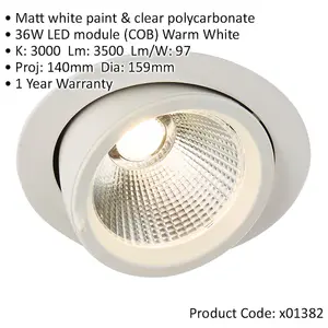 4 PACK Fully Adjustable Ceiling Downlight - 36W Warm White LED - Matt White