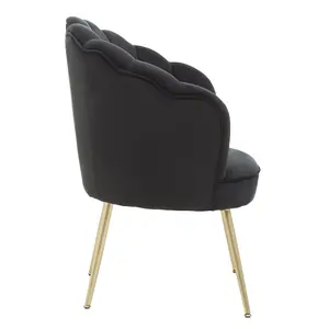 Interiors by Premier Black Velvet Scalloped Armchair, Supportive Armrest lounge chair, Easy to Clean Velvet Accent Chair