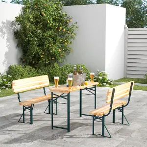 3Pcs Rustic Folding Portable Wooden 4 Seater Garden Dining Set Camping Table and Benches Set 118 cm