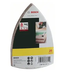 BOSCH Mixed Grit Delta Sanding Sheets (25/Pack) (For: Bosch PSM 80A, PSM 100A, PSM 200 AES, PSM 8100A & EasySander 12 Sanders)