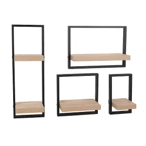 650mm nova framed floating shelf kit, oak effect shelf with black frame