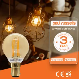 paul russells LED Filament Dimmable Golf Bulb, SBC B15, 4.5W 423 Lumens, 40w Equivalent, 2200K Extra Warm White, Pack of 10