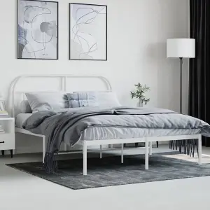 Berkfield Metal Bed Frame with Headboard White 150x200 cm