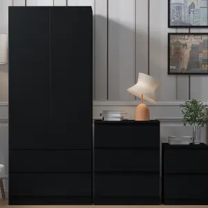 Matt Black 2 Door 2 Drawer Combination Wardrobe