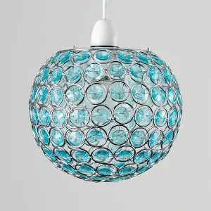 ValueLights Ducy Modern Chrome Globe Ceiling Light Shade with Teal Acrylic Crystal Effect Jewels