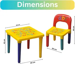 Trendi ABC Alphabet Plastic Table & Chair Set Vibrant Durable Kids Furniture for Learning & Play  Toddlers  Multi-Color